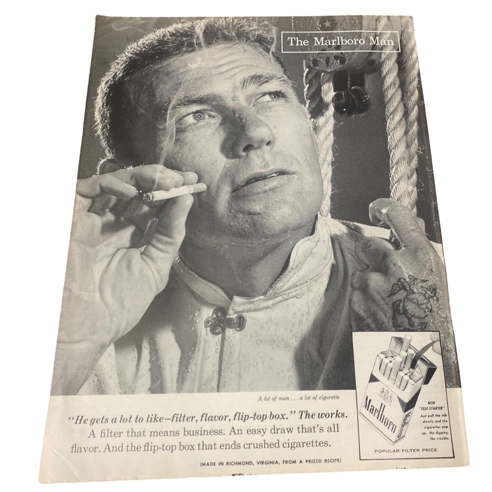 Vintage 1957 Marlboro Man Cigarette Print Ad Fizrin Seltzer Collectible Decor